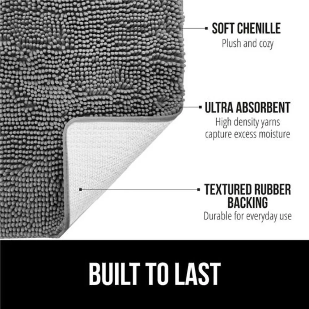 Gorilla Grip Bath Rug, Thick Soft Absorbent Chenille Rubber Backing Bathroom Rug